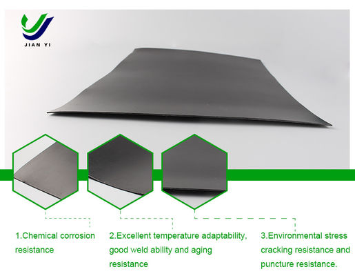 Projekt środowiskowy HDPE Gładka geomembrana odporna na kwasy i alkalie 700% wydłużenie przy pęknięciu 0,3 mm 3,0 mm grubość