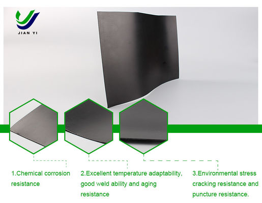 Ultra niskiej przepuszczalności gładka geomembrana HDPE z odpornością na korozję chemiczną i 700% wydłużeniem dla stawów z opadów kopalnych