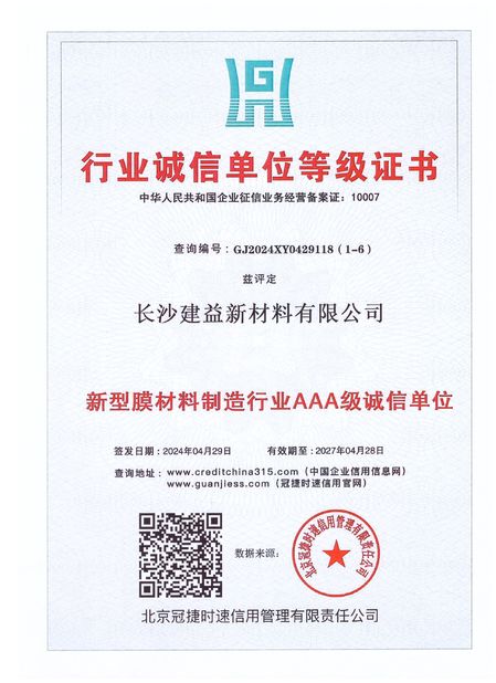 Chiny Changsha Jian-Yi New Material Co., Ltd. Certyfikaty