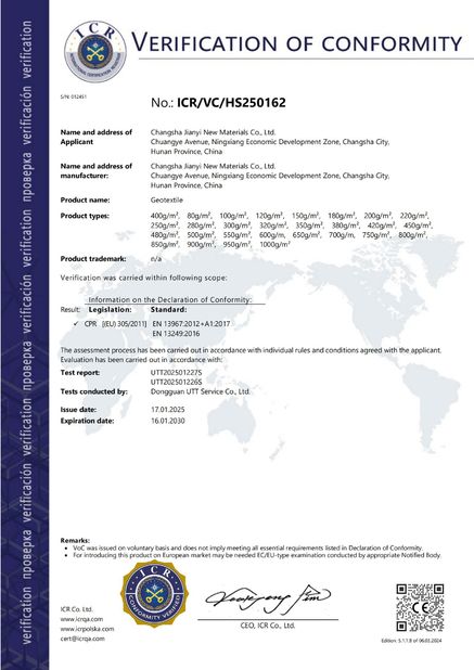 Chiny Changsha Jian-Yi New Material Co., Ltd. Certyfikaty
